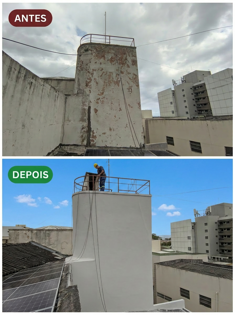 Antes e depois de uma lavagem de fachada Habitati